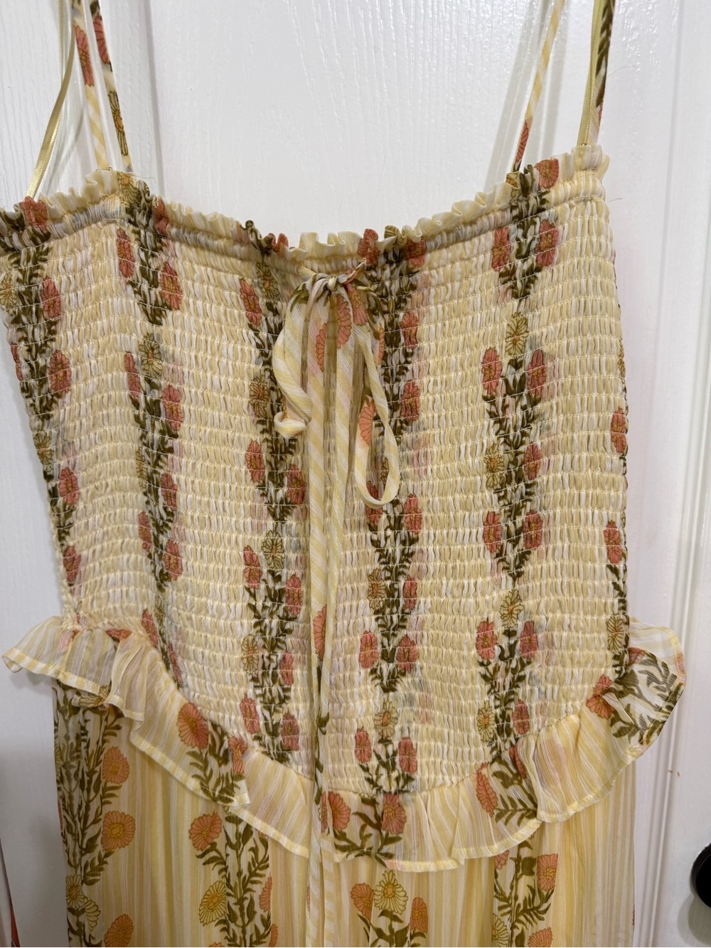 H077 NWT Free People Yellow XS ptp13-18 Floral High-Low Tiered Dress - Picture 3 of 12